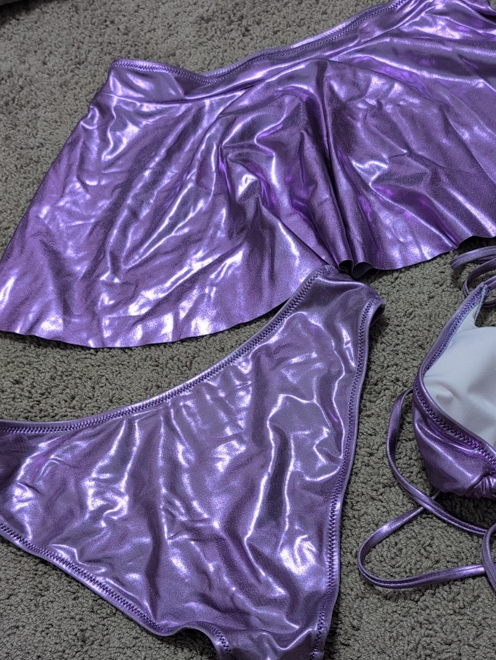 Purple Metallic Bathing Suit Party Rave Bikini With Skirt Size Medium NWOT - Picture 7 of 8